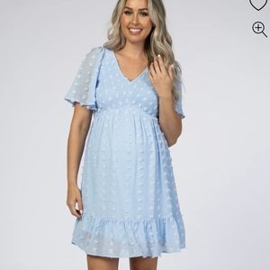 Pink Blush Swiss Dot Smocked Maternity Dress Light Blue Polyester Size Large